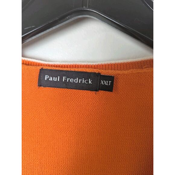 Paul Fredrick Mens V-Neck Sweater Size XXLT Tall Orange White Supima Cotton - Picture 4 of 10